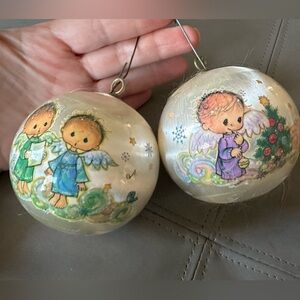 2 Wilton Angels Satin Ball Christmas Ornaments 1977 Vintage